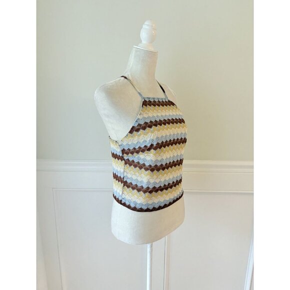 Crochet Halter Top With Adjustable Straps By Derek Heart L Multicolor Chevron Pa - Picture 3 of 5